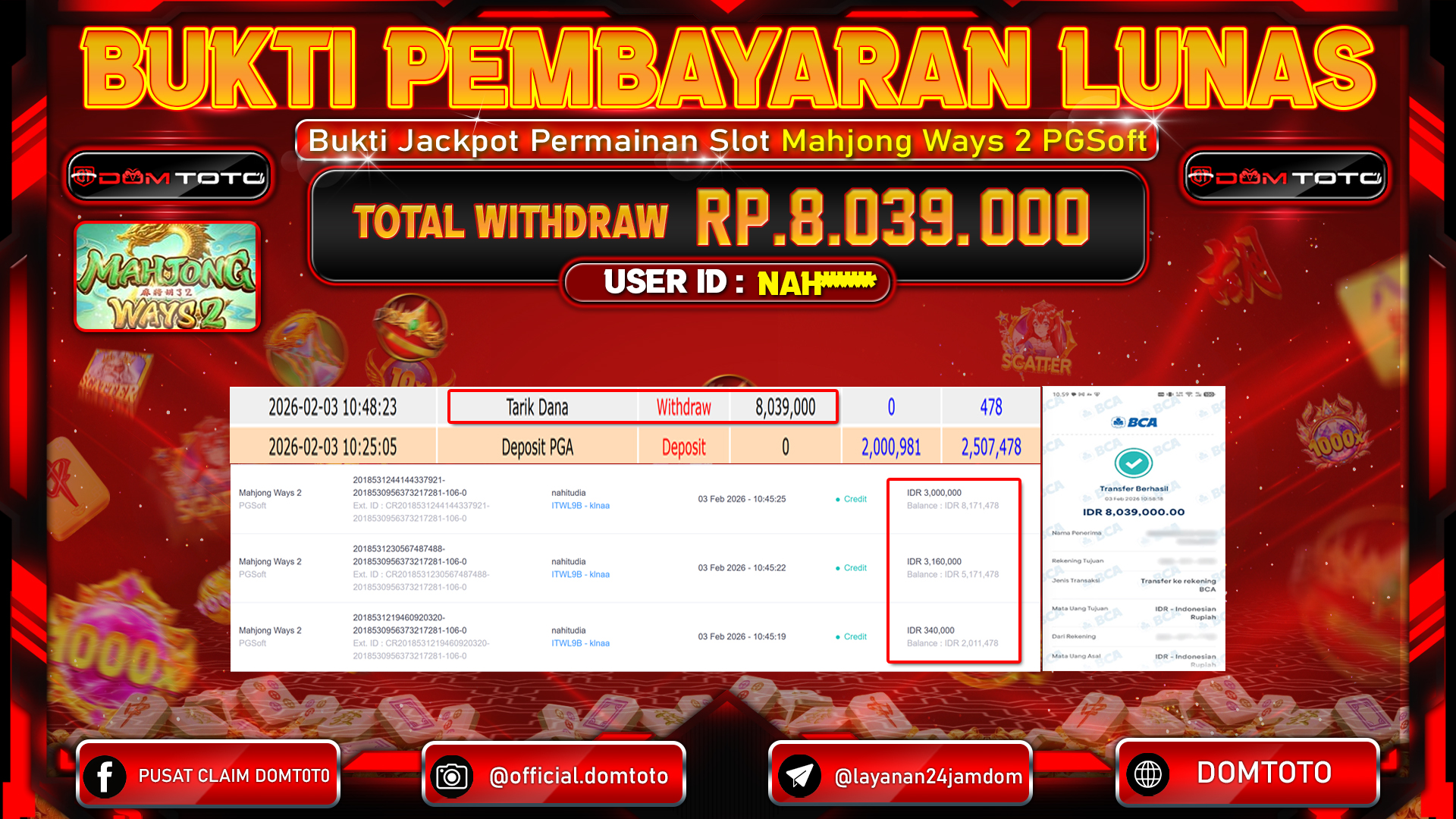 JACKPOT SLOT Mahjong Ways 2 PGSoft 03 FEBRUARI 2026